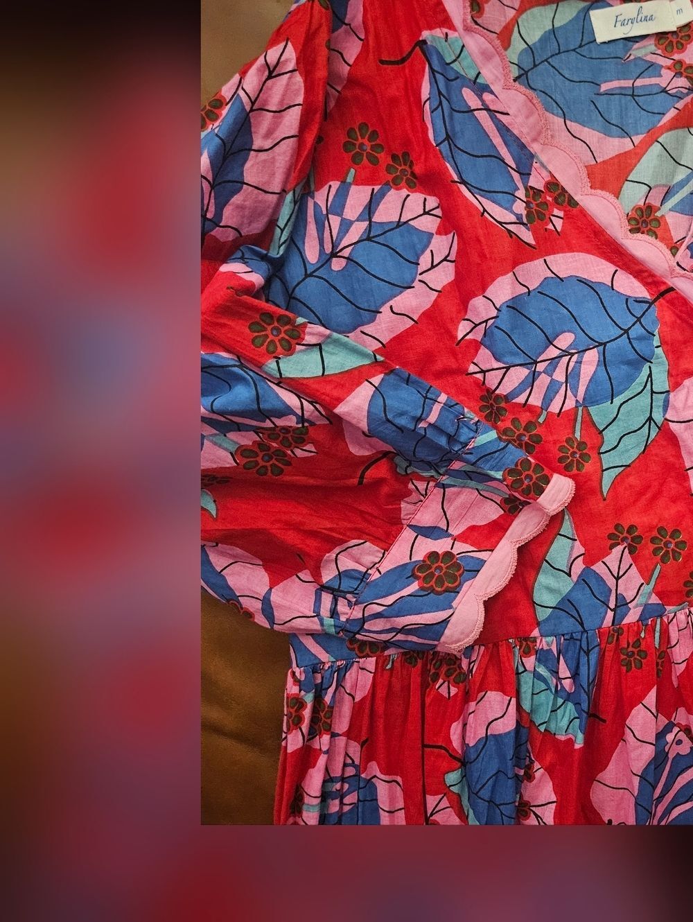 Vibrant Floral Wrap Midi Dress in Red and Pink Sash Medium - Picture 7 of 11